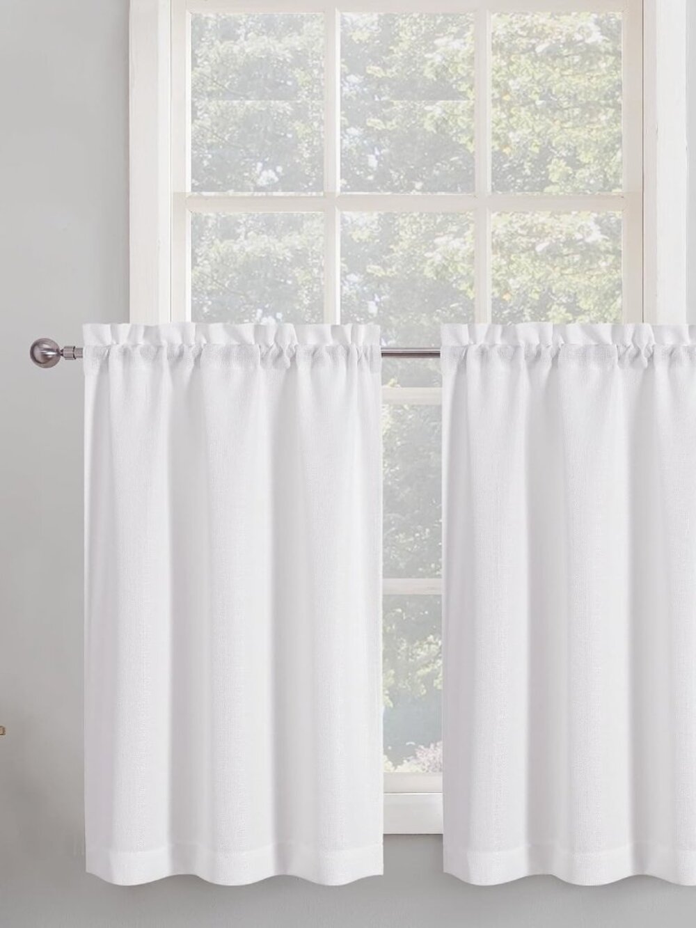 2 Panels White Kitchen Curtains 36 Inch Length Tier Curtain